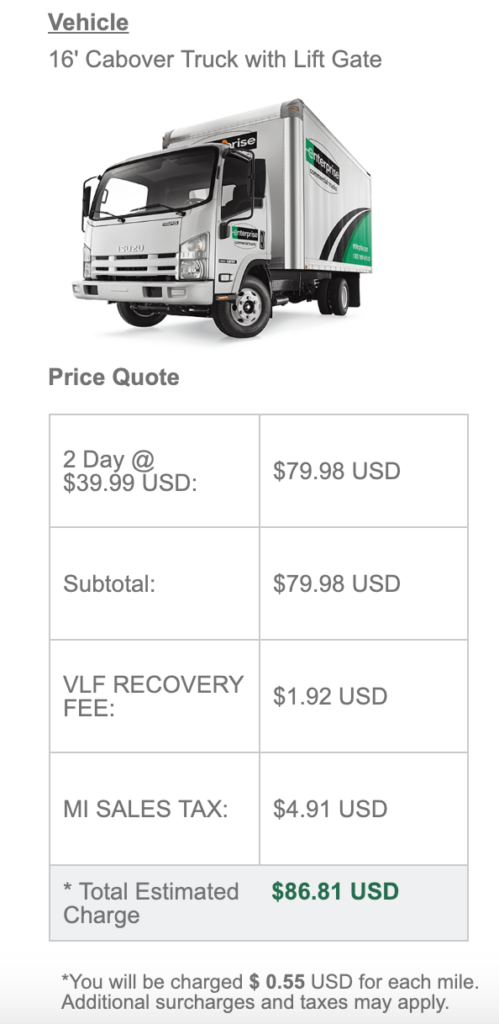 box truck rental prices