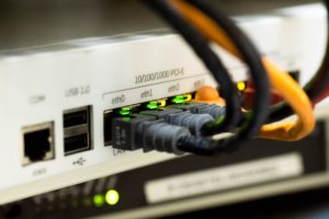 Network cables plugged in for broadband internet