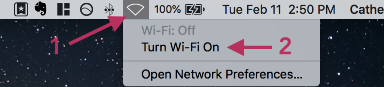A screenshot showing how to turn on your Wi-Fi on a MacBook