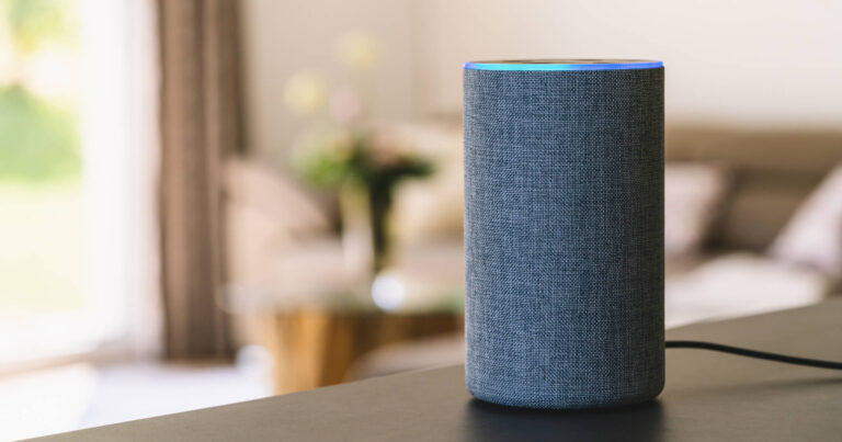 Amazon Alexa on a table in a living room