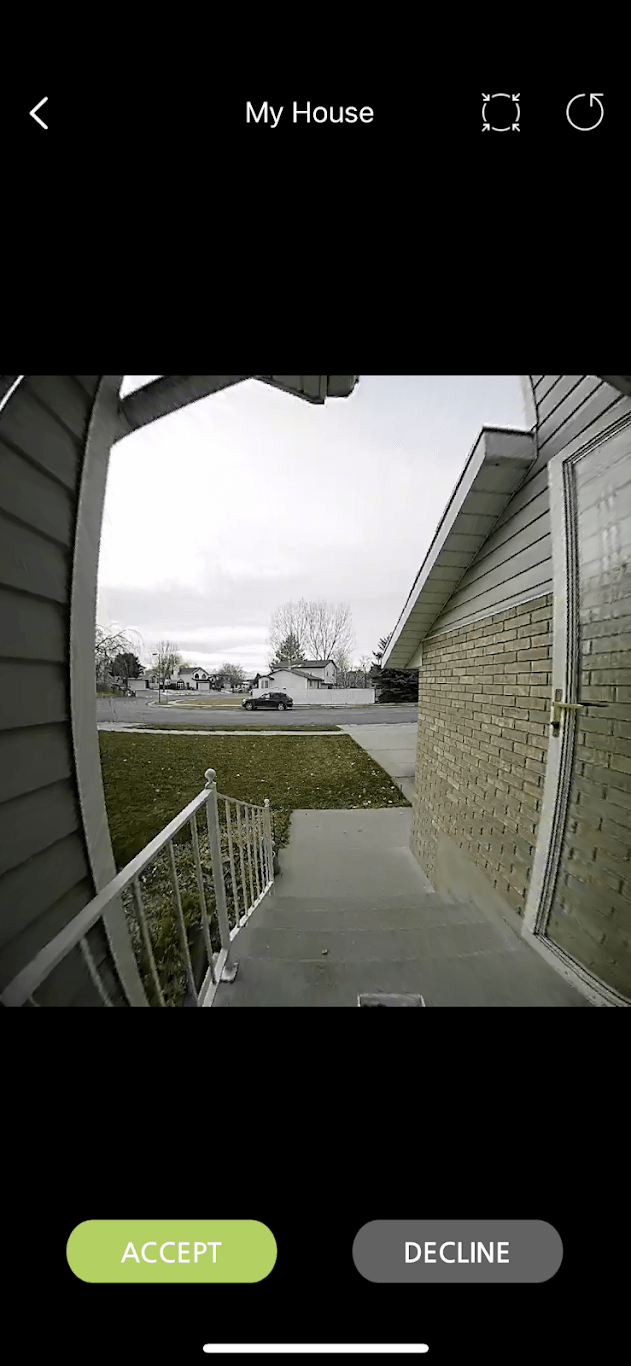 screenshot of remobell s livefeed showing porch and front yard