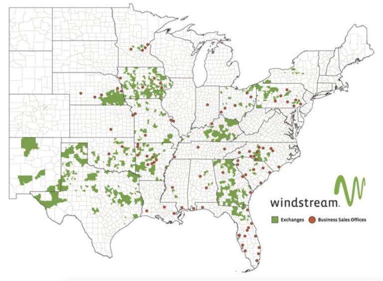 A map showing Windstream internet service