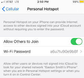 Screenshot of settings screen for AT&T iPhone