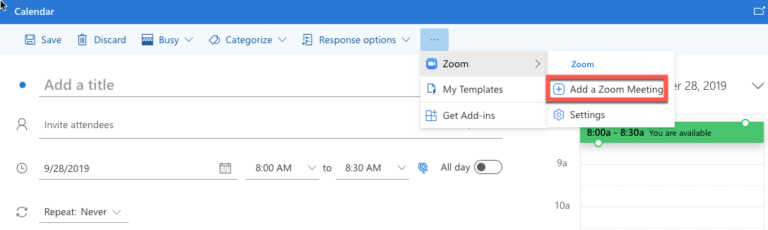 Add a Zoom Meeting with Outlook Scheduler