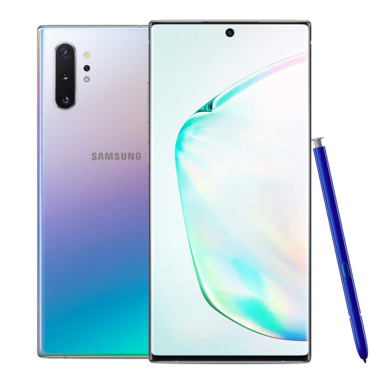 Front and back of the Samsung Galaxy Note10 with S Pen