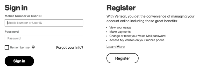 Screenshot of Verizon's Bill Pay Page.