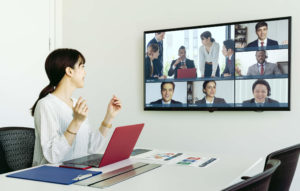 Woman using video conference software (1)