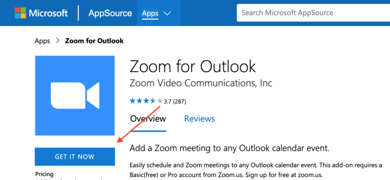 Zoom for Outlook Get it Now Button