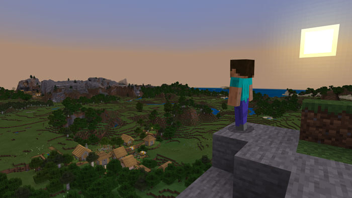 A screenshot of a player looking out over the land in Minecraft