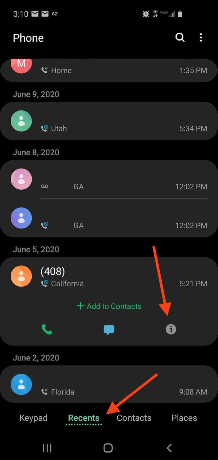 Android Get to Recent Contacts
