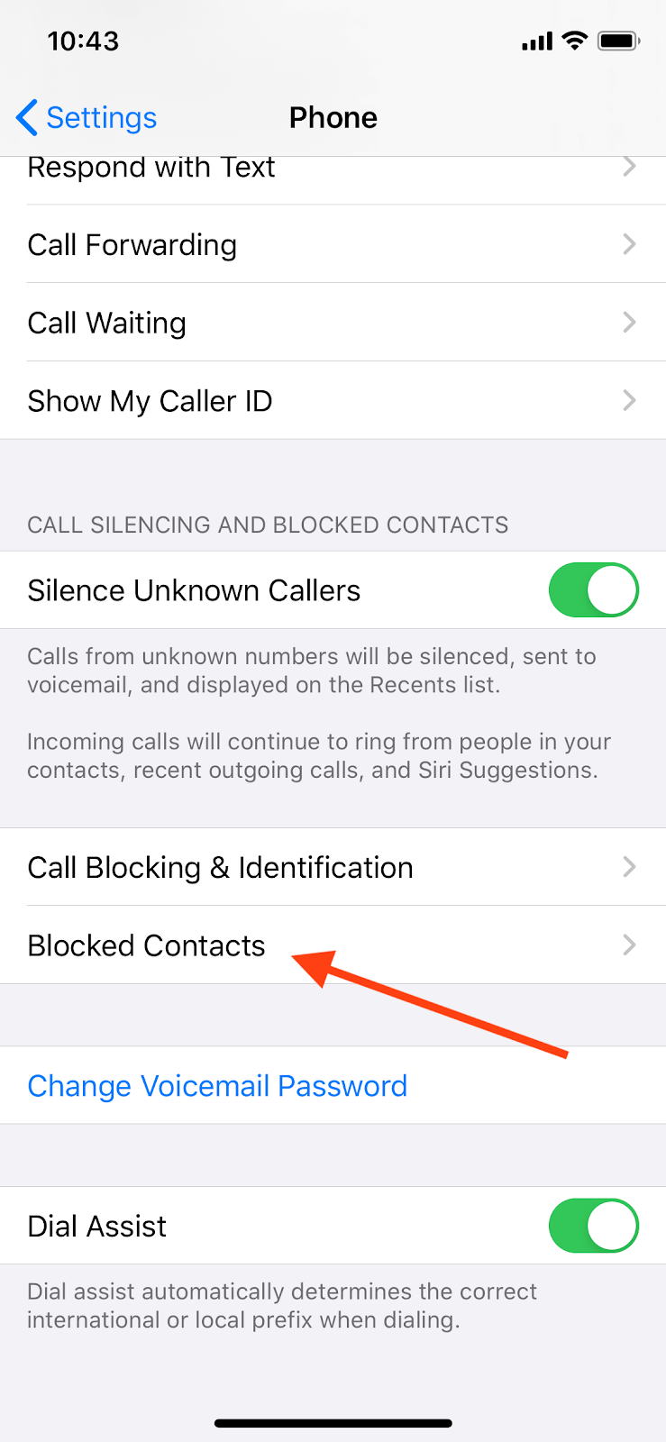 Blocked Contacts Option