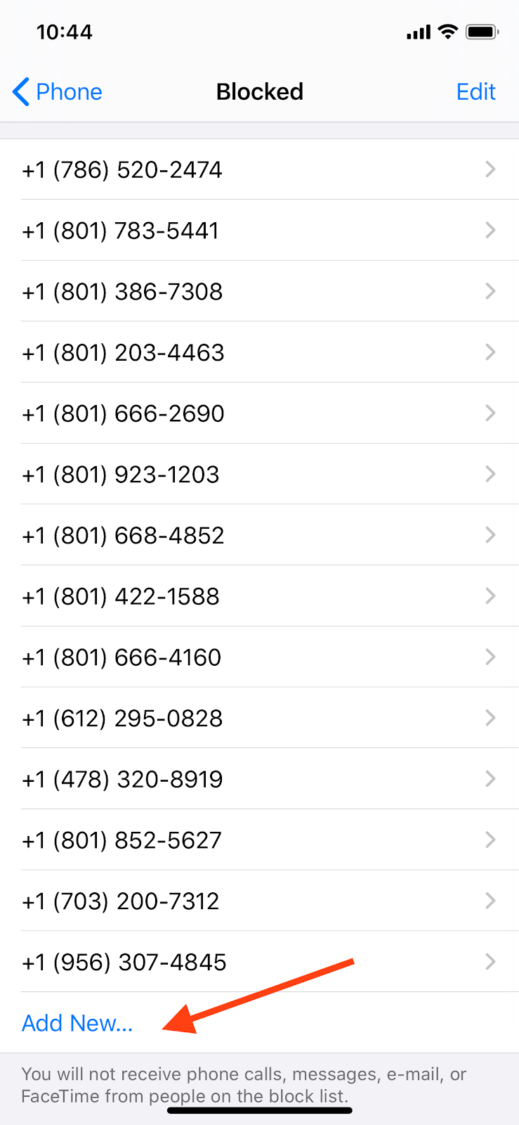 Blocked Numbers on iPhone