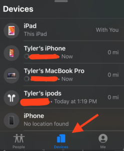 Find My Devices screen shot