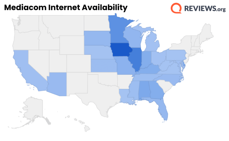 A map of the US showing Mediacom internet availability