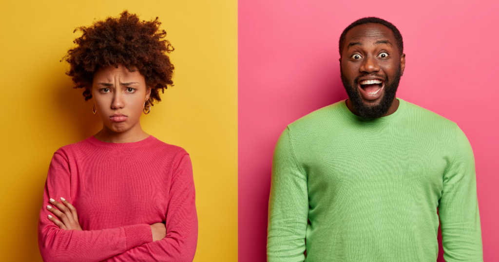 Photograph of one sad person and one happy person - Switching NBN Providers