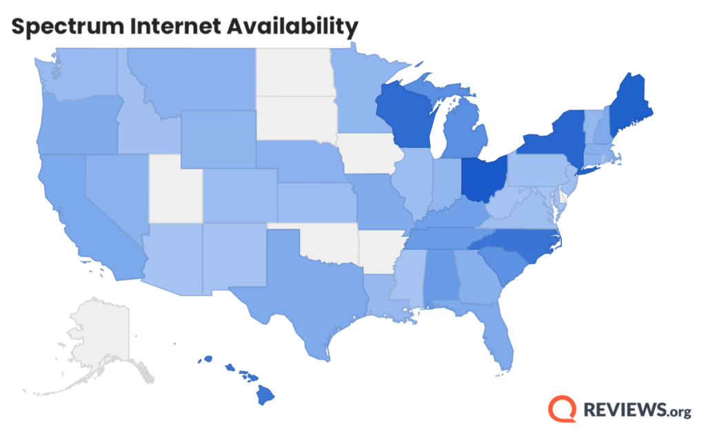 A map of the US shows 42 states where Spectrum internet is available