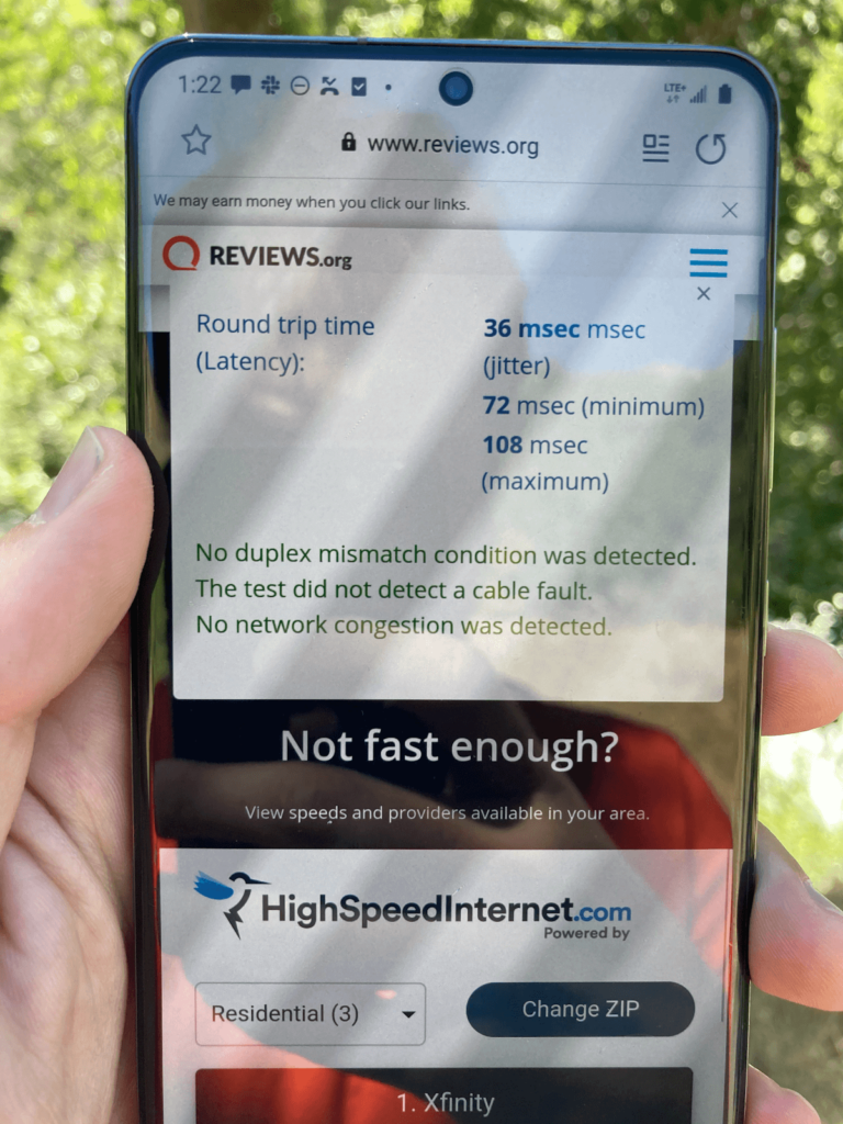 Verizon Wilderness Speed Test Details