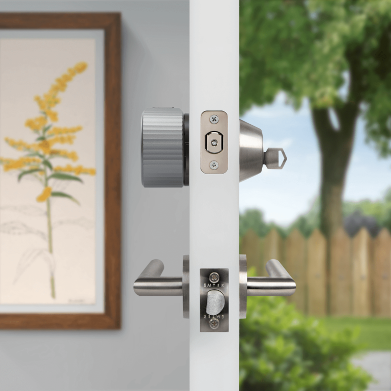 Side view of August Wi-Fi Smart Lock on a door