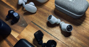 Photograph of various true wireless earbuds side-by-side