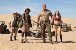 Jack Black, Kevin Hart, Dwayne The Rock Johnson and Karen Gillan in Jumanji: The Next Level