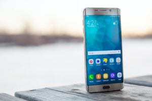 Silver Samsung Galaxy S6 Edge Plus running an older version of Android
