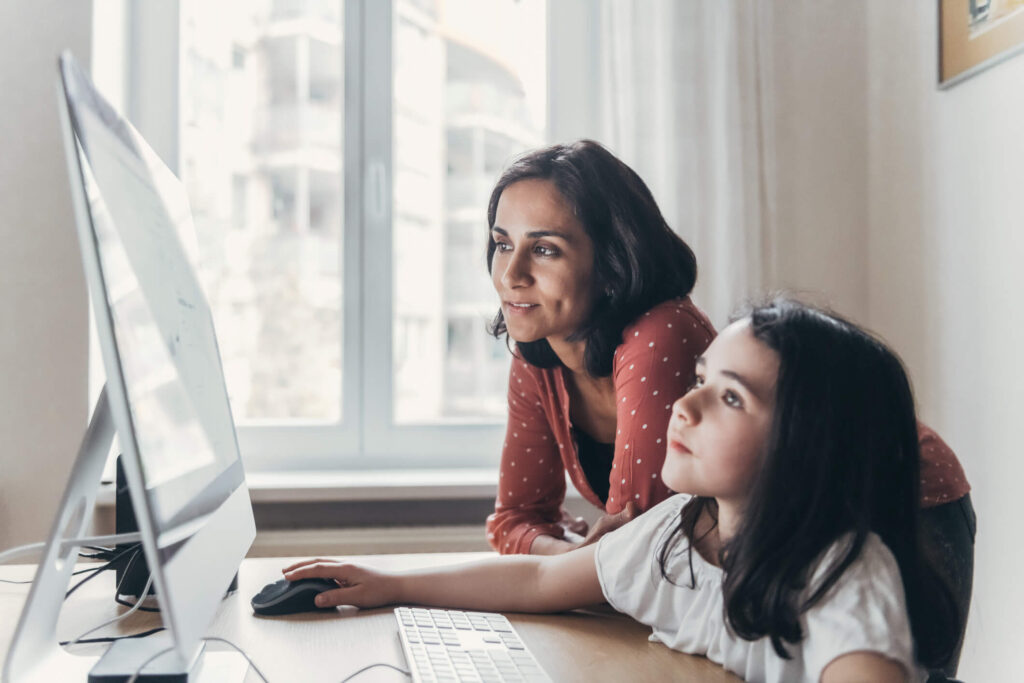 remote learning child and mom