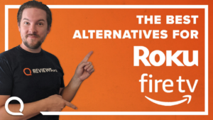 A man pointing to text "The best alternatives for Roku Fire TV"