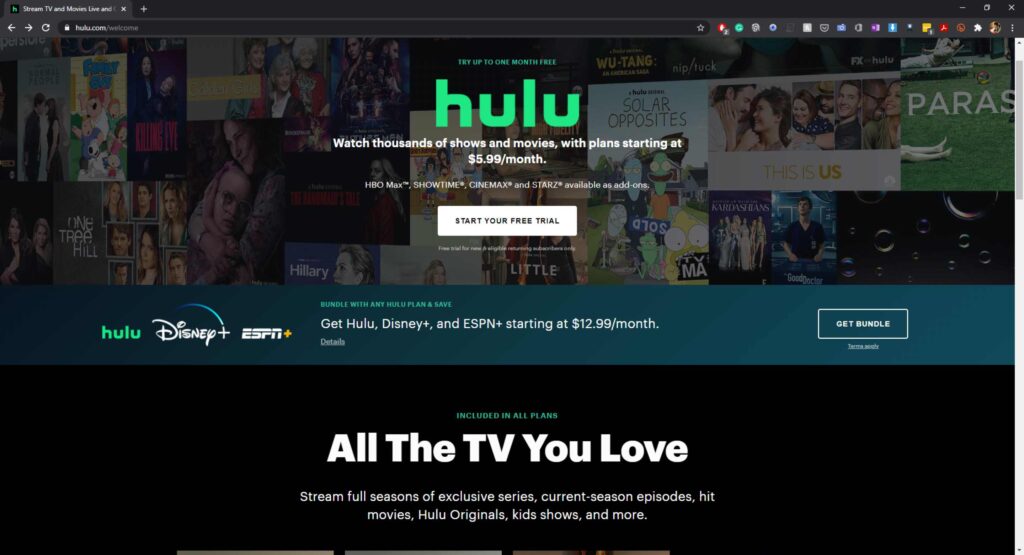 Hulu home page