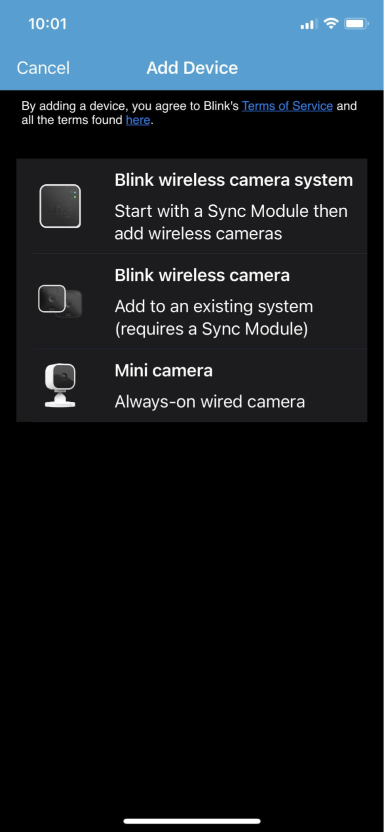 Blink app add device screenshot
