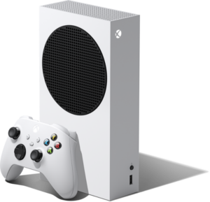 A white Xbox Series S console with controller