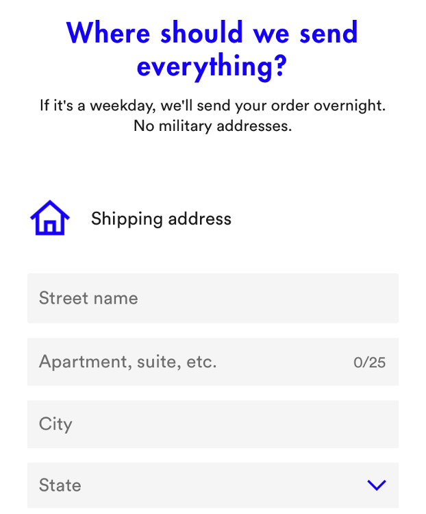 Screenshot of address form in Visible app during account creation