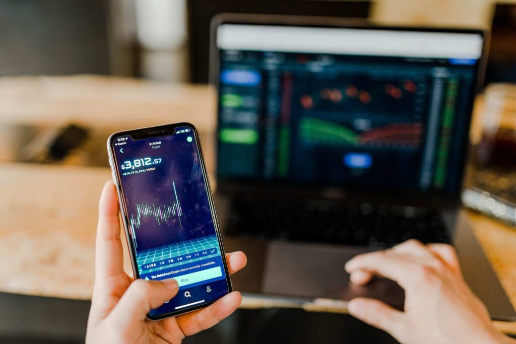 Data on a phone and laptop screen