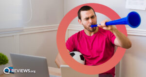 Best sport streaming service graphic: Man tooting a vuvuzela with vigour