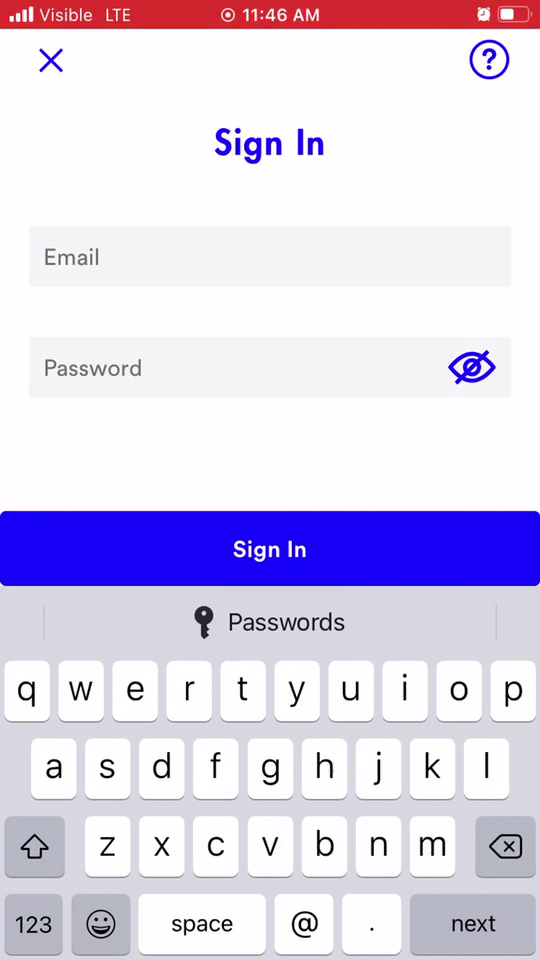 Screenshot of the Visible app sign in page