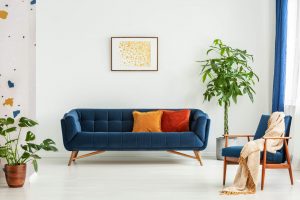 Blue and orange living room in a home