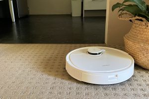 Deebot T9+ on beige carpet