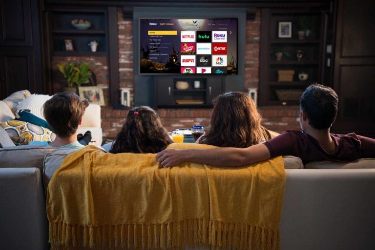 Family watching Roku TV