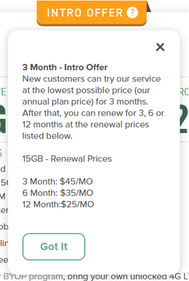 Screenshot of Mint Mobile's introductory offer