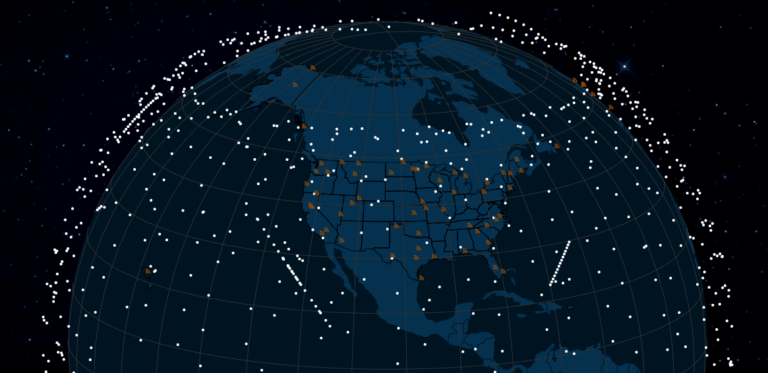 An image of a globe shows where Starlink satellites are in orbit