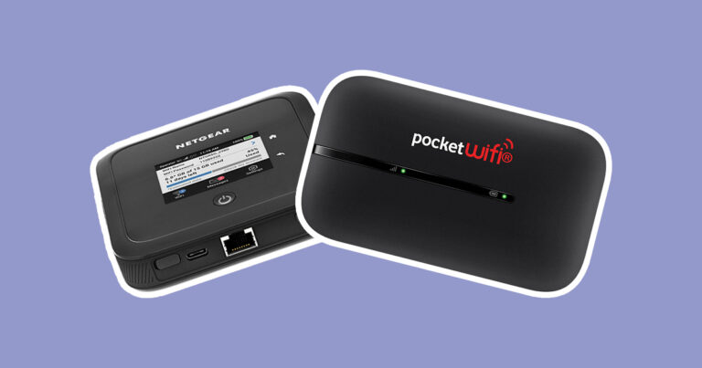 Graphic of two pocket WiFi devices from Telstra and Vodafone