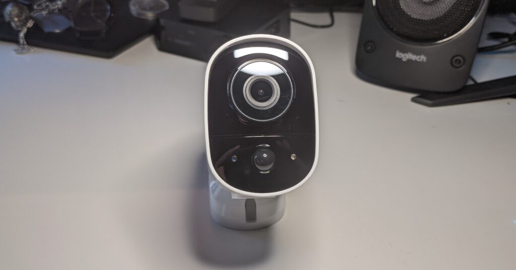 Swann Xtreem security camera being setup on a white desk