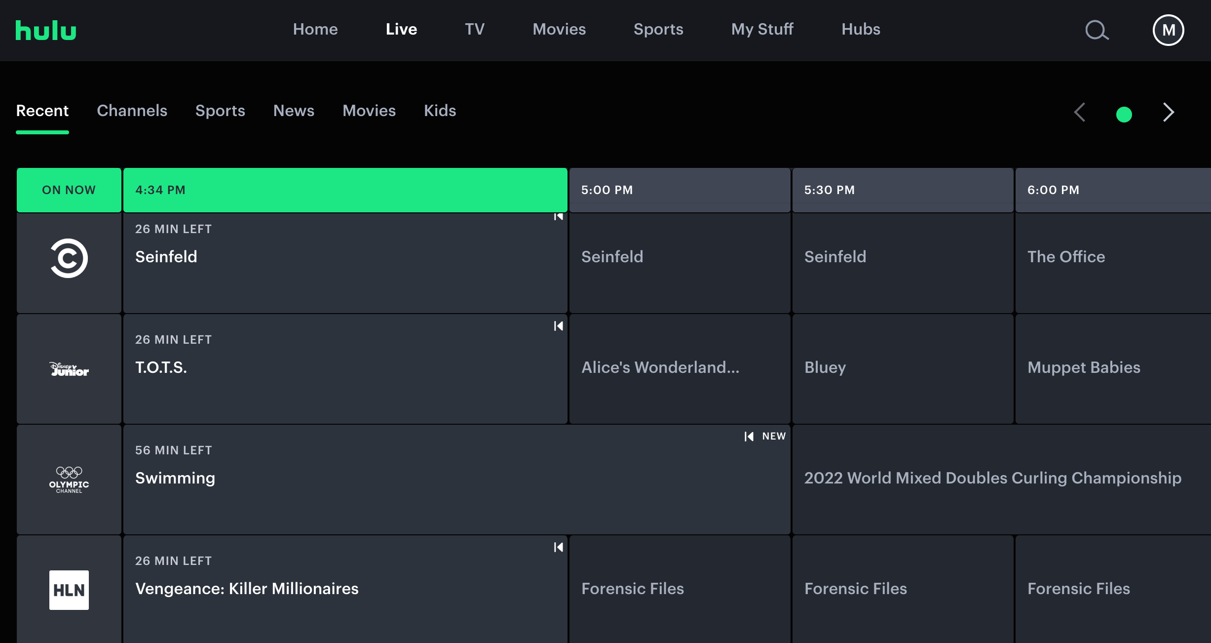 Hulu Live Guide April 2022