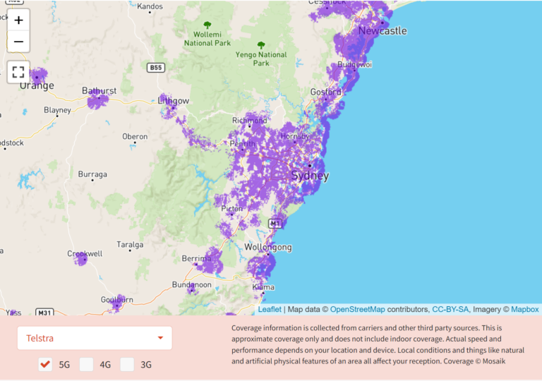 Telstra 5G map over Sydney