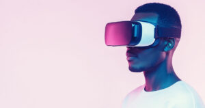 Stock photograph of a man wearing a VR/AR headset