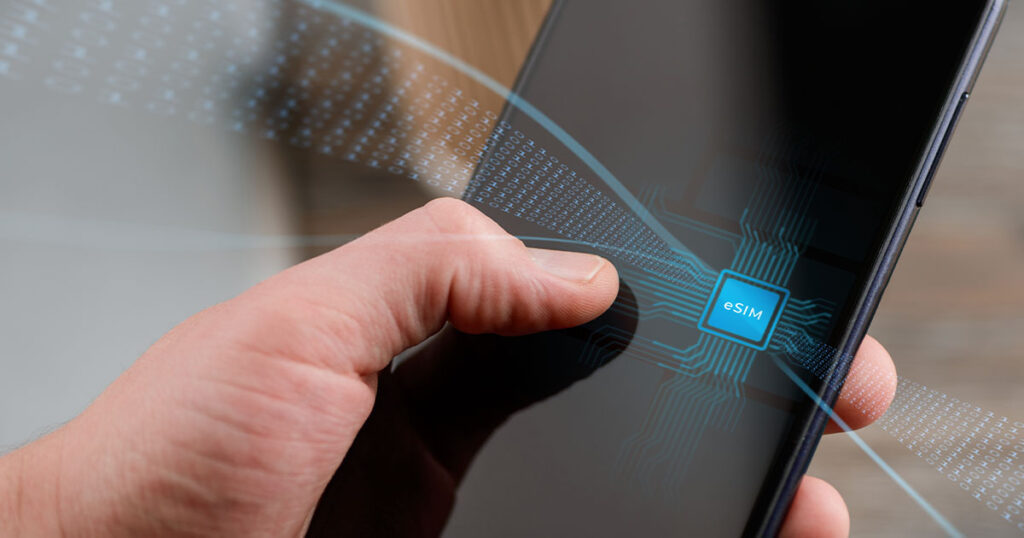 Conceptual graphic of an eSIM in a smartphone