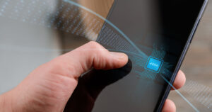 Conceptual graphic of an eSIM in a smartphone