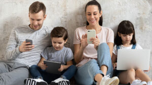 Family using different devices