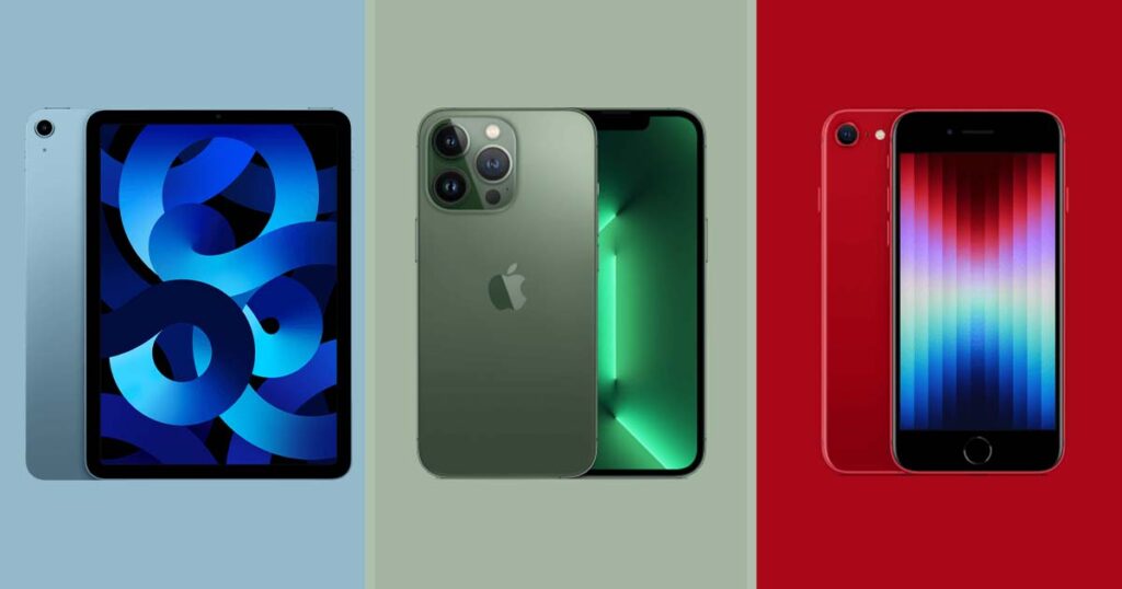Apple iPhone SE 2022, iPhone 13 and iPad Air colour options