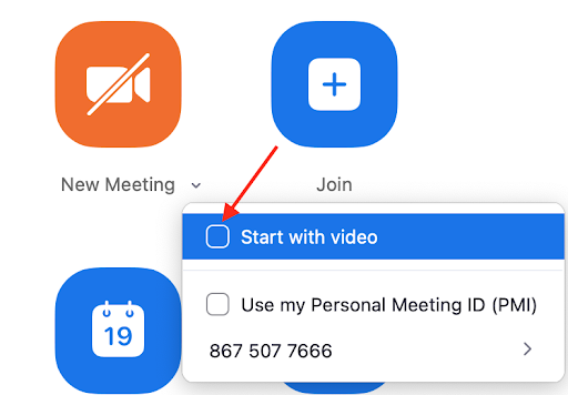Start Zoom Meeting without Camera