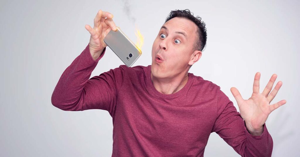 Stock photo of a phone on fire